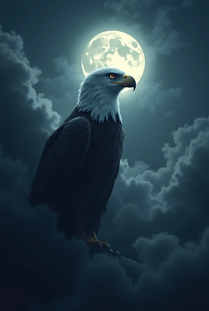 In cloud  formed   an eagle side face  only and its eye are Full moon and its mouth is open and it is in night sky

