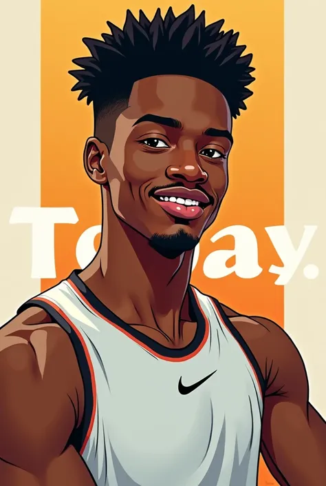 A 20 year old black guy with 2D style and a Nike vest and write "Today" in the picture, capitalize the letter t
I want it for painting, so it should be easy