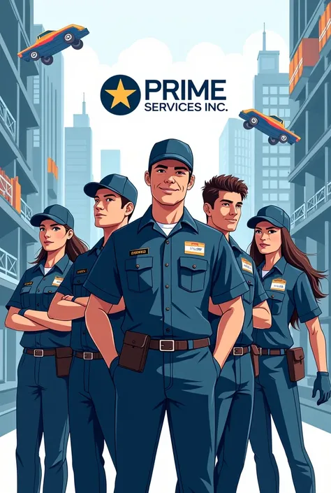 Make a poster of PRIME SERVICES INC that provides man power security vehical cleaning services 