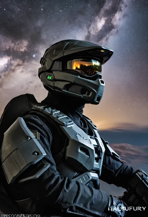 male wearing odst armor from halo, riding a nightfury dragon through the dark skies on recon mission