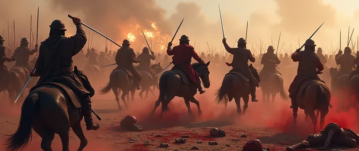 War scene head cut sword blood rajput warriors war ground and war against affhani warriors in black dress blood hourse fire gun canon