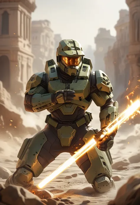 commander ben, squad leader of task force 141,male spartan 2 super soldier from halo, wearing green mk 6 armour, golden faceplat...