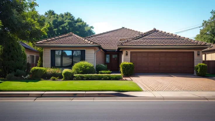 Front view of suburban houses with street in front