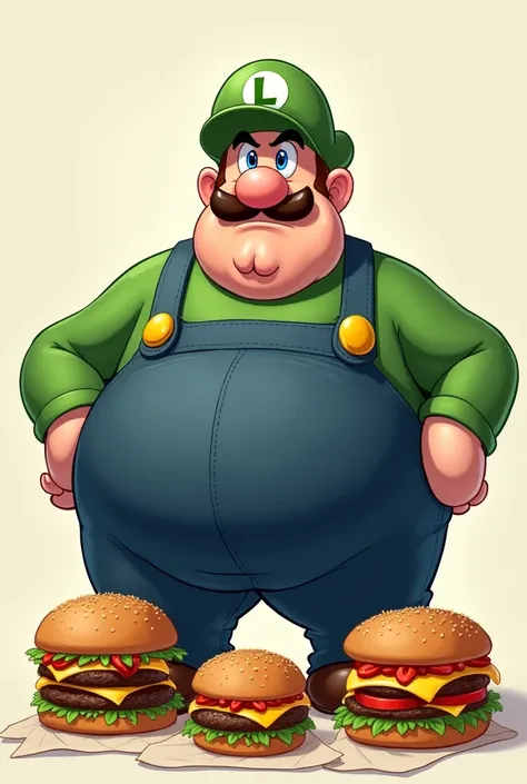 Luigi is really fat with burgers