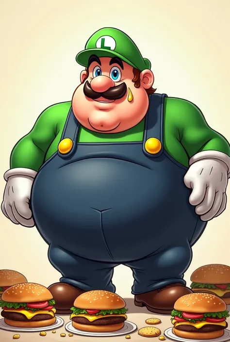 Luigi is really fat with burgers