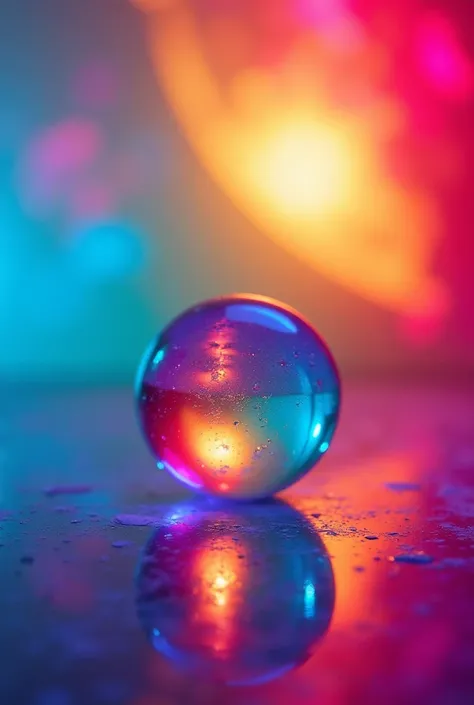 A vibrant and colorful  with beautifully blended gradients, featuring a clear glass ball that gives a sense of transparency and clarity. The scene is enhanced by dynamic lighting, creating an energetic atmosphere. The details are sharp and rendered in high...