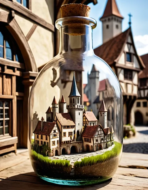 A medieval town in a glass bottle