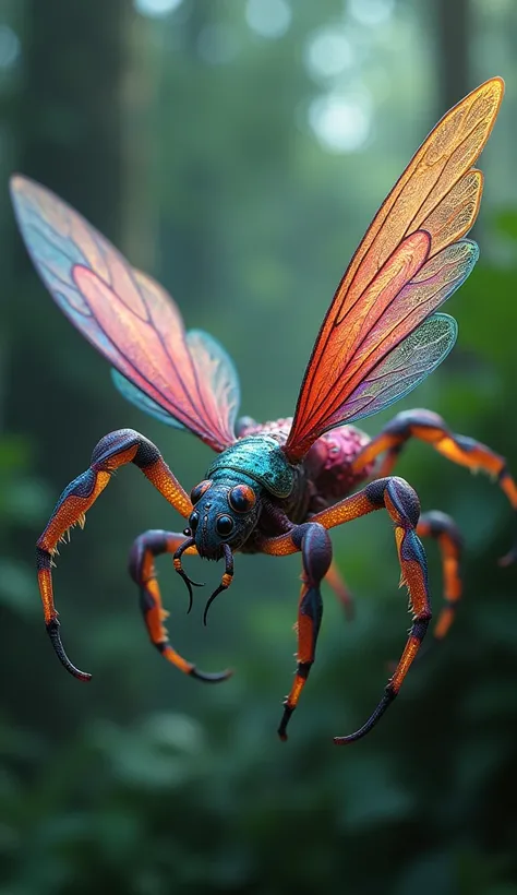 Spider-Butterfly: A colorful fusion that could use its wings for stealthy gliding and distraction, this creature could also produce calming pheromones to disorient enemies.