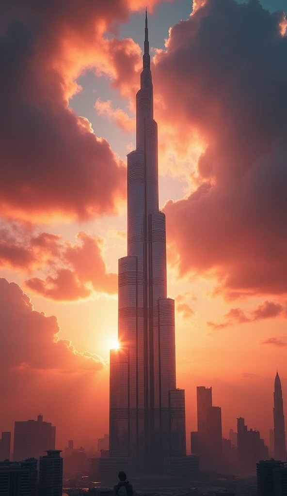 Generate a striking image of the Burj Khalifa with a dramatic background and text overlay reading, A true marvel of engineering."