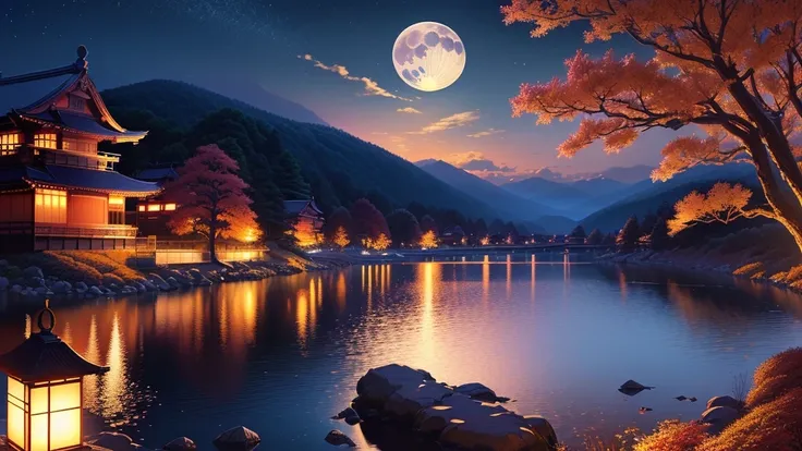 Autumn moonlit night scenery　Tsukimi dango　rabbit