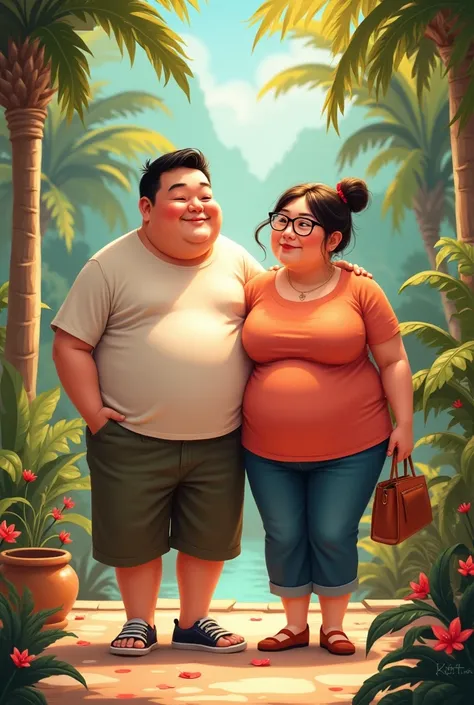 Asian fat man and woman