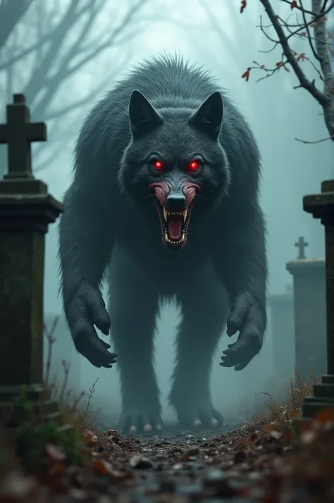 "Create an image of a creature inspired by the Luisón, with a look similar to the monstrous dog from Harry Potter. The creature should have the body of a large, muscular dog with dark, shaggy fur. Its eyes should be a glowing, intense red. The creature sho...