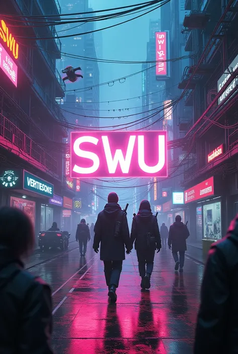 cyberpunk animation with the word SWu in the center