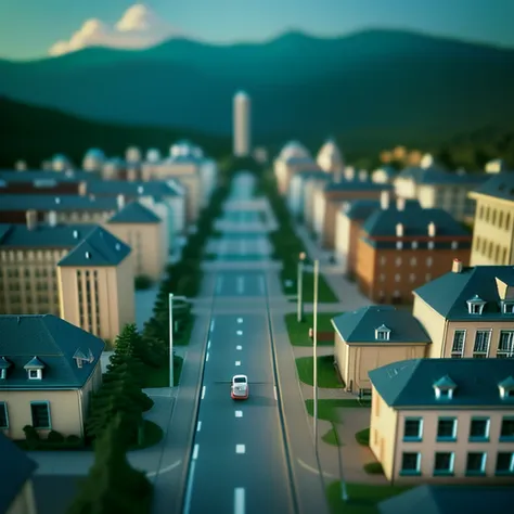 Miniature Photography, Miniature set, Miniature/Diorama Style, A miniature cityscape, Miniature diorama style town, ((Tilt-shift photography, photograph with a tilt-shift lens:1.3, Shot with a Perspective Control Lens:1.3)), ((highest quality)), ((masterpi...