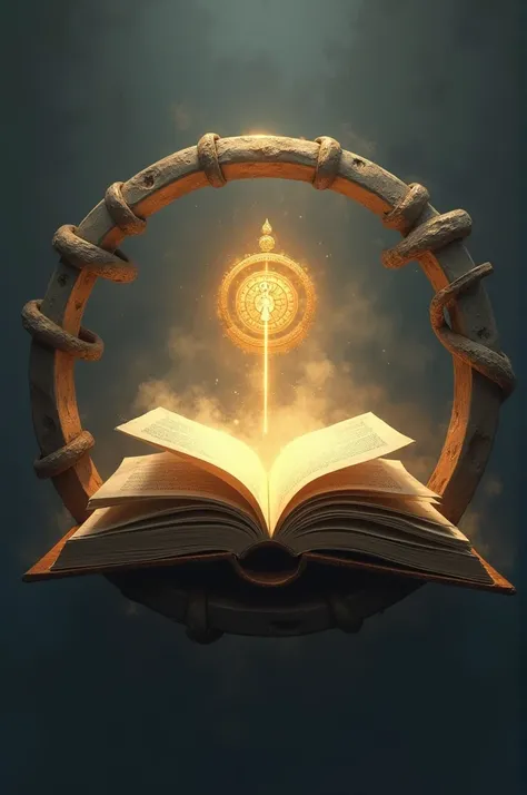 The logo should have the shape of an ancient book, which should have a subtle hint of Mahabharata or any old book, but it should not be directly like Mahabharata.The book should be open and golden or white glowing light should be emanating from inside it, ...