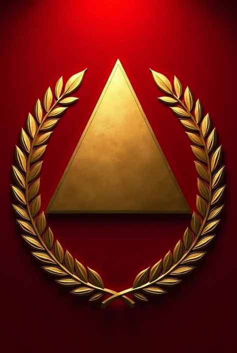 make a triangle gold coat of arms with red background and gold laurels over it with red background