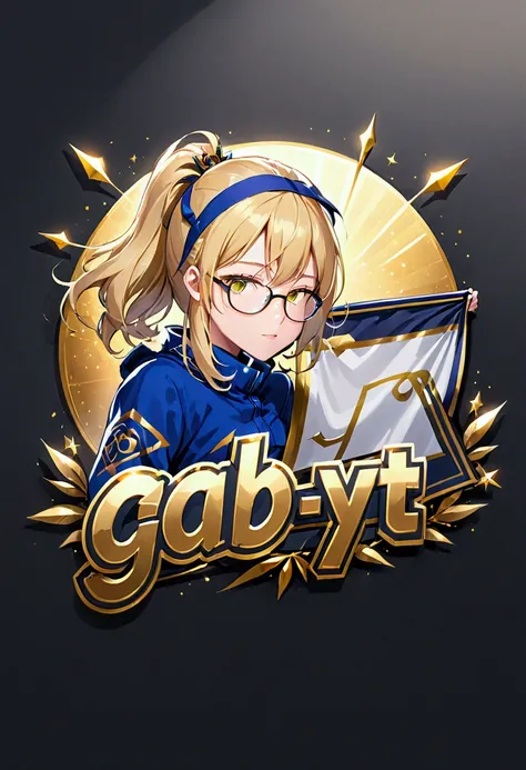 Beautiful blonde teenager with golden eyes, wearing glasses, banner profile, GAB YT name plate