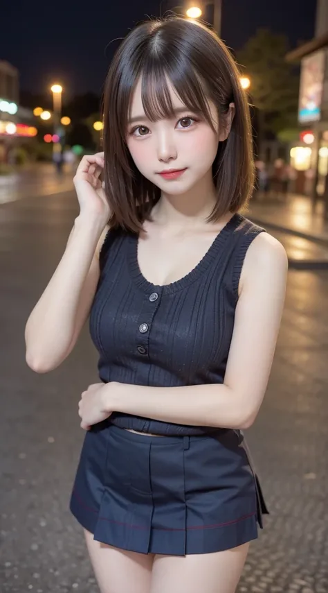 beautiful girl, Very beautiful detailed face, Laugh shyly, Deep Valley), (Sleeveless ribbed knit:1.3), (Tartan check mini skirt.), (Panty shot)(Tight clothing), Medium Hair, (Beautiful Face:1.2), high quality, Realistic, Very detailed CG integrated 8K wall...