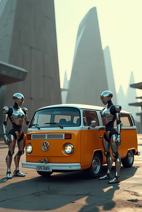 Volkswagen Type 2 meets robots,Retro,High resolution, Cinematography,  Science fiction