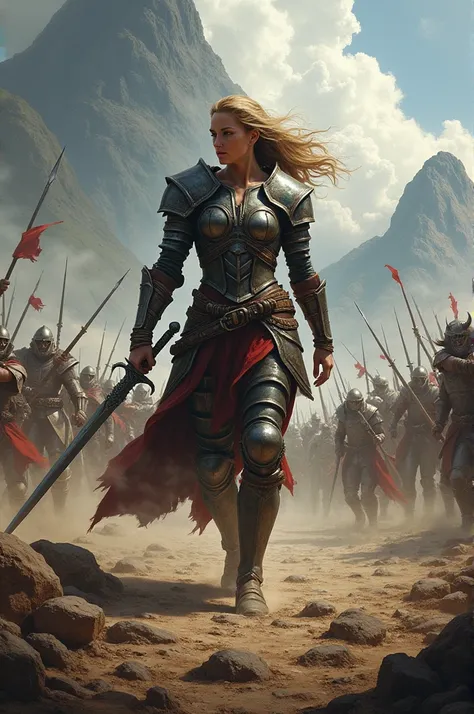 A woman warrior defeating 100  war