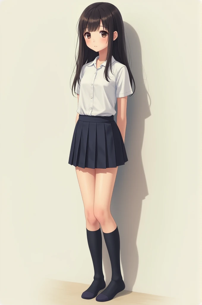 Japanese、High school girl、Black knee-high socks、mini skirt、Realistic