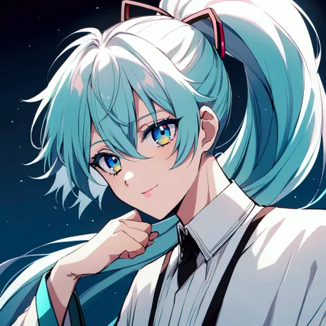  Anime couple, anime man, Gojo Satoru, short white hair, blue eyes, anime woman, Hatsune Miku, long turquoise hair, ponytail, blue eyes,دقة عالية, علم التشريح صحيح, دقيق, أفضل جودة
في المدينة ليلا 