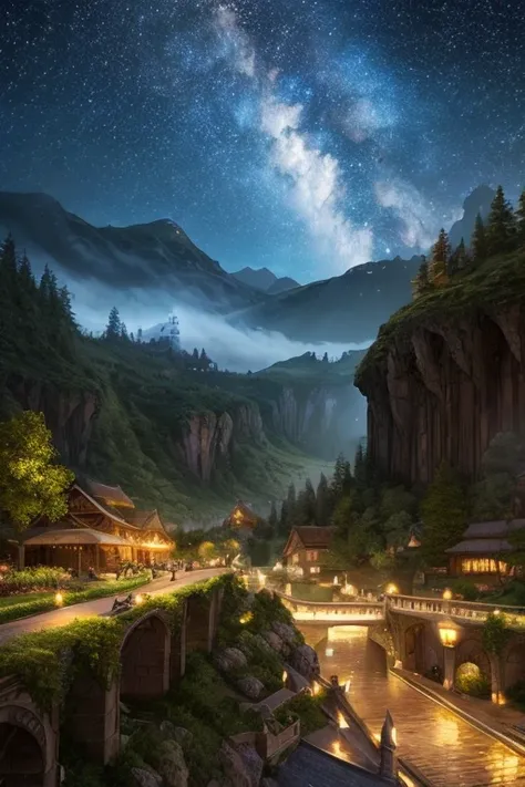 Best Quality、Landscape painting、Fantasy art、Starry Sky、grow、dramatic