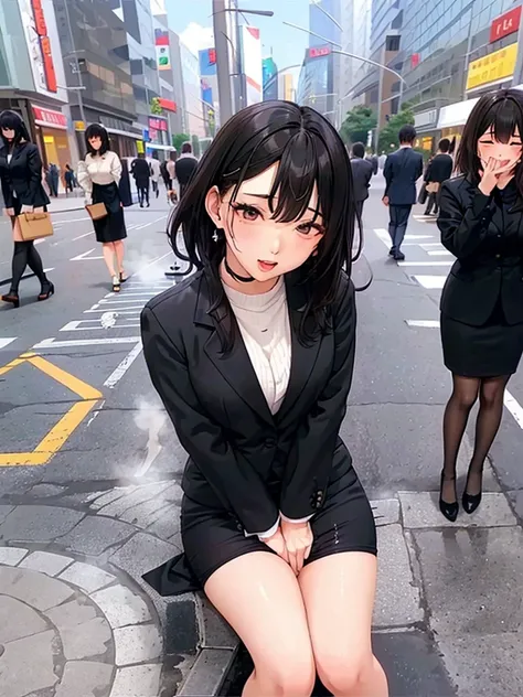 /quality
(masterpiece,best quality,high resolution,High Quality,Realistic)

/hair style
(Curly Hair)

/Clothes
(pencil skirt,job interview suit,Black jacket,torn pantyhose:1.5,earring)

/Pose
Bend over,sit
lean against a wall,
legs spread:1.5

(Ahegao,orga...