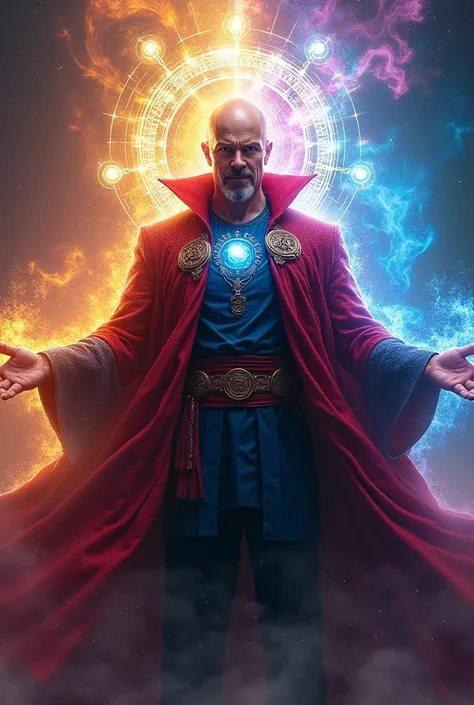 Dr.strange fuse with charles xavier  with colourfull aura