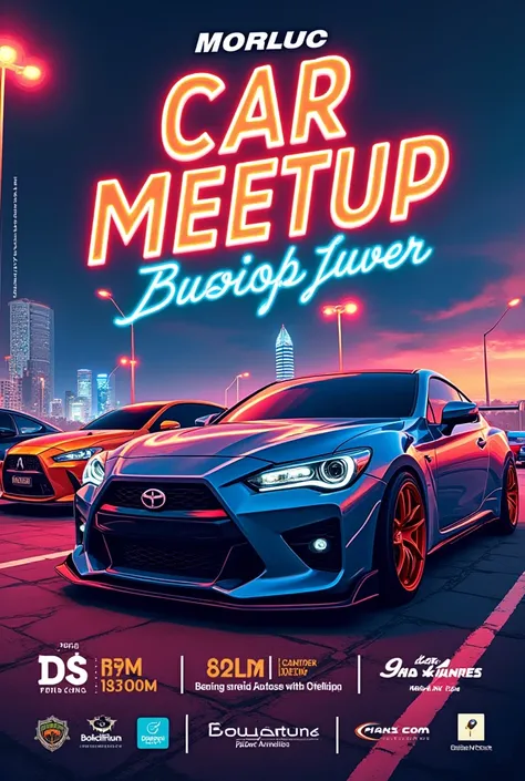 A car meetup in the city mirpur at 20th September Friday 
At Benazir college road 

Starts at 5 :00 pm.   Generate a meetup poster with these details with cars in background and Japanese vibes