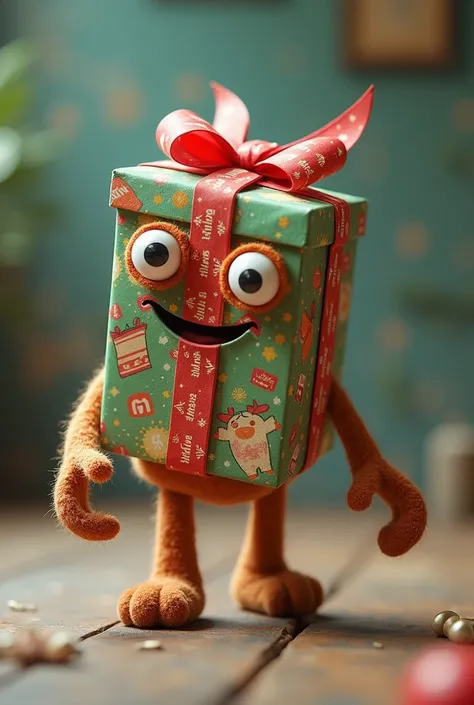 Gift in the form of a folderSure! Here’s the description in English: A gift box is walking towards you on its own. The gift box is decorated with colorful wrapping and has added eyes and hands to make it look lively and visually interesting. The box moves ...