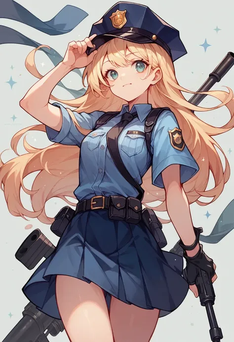 Cute girl, Long hair, skirt, police hat, sniper, 