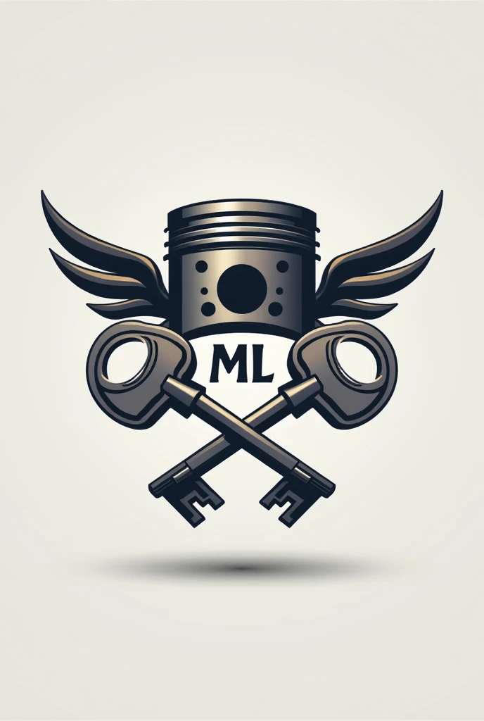  A logo with a piston with wings or two crossed keys and saying ML in the center of the piston