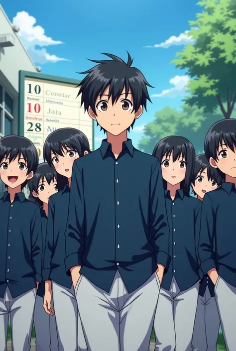 10 School Students Navy Blue Shirt White Pant Black Hair Madrasa & School Student Name Rohan Background Name Rohan Big Calendar anime character