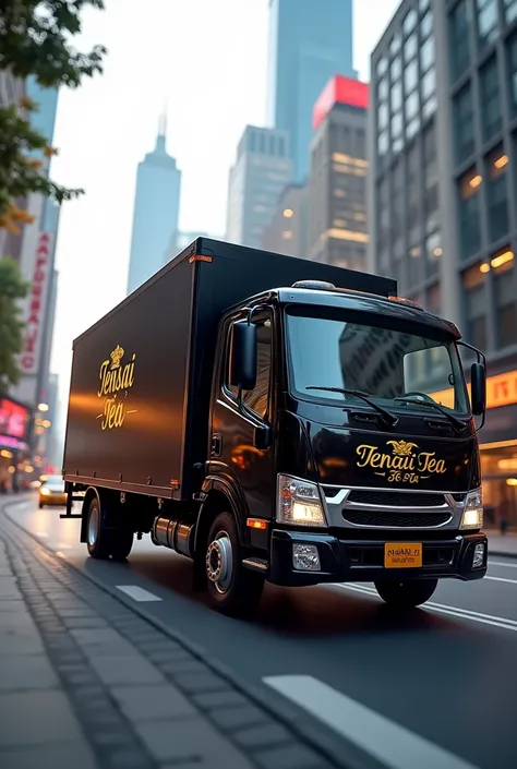 Delivery truck with “Tensai Tea” name on it