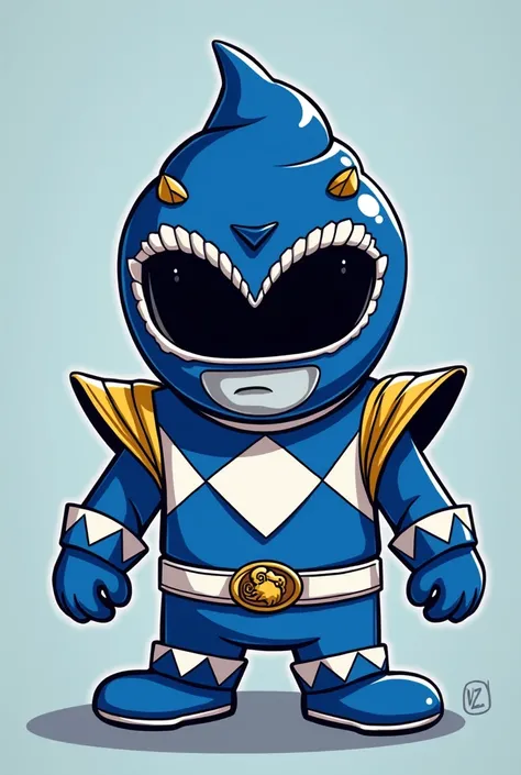 Cartoon poop with the blue power ranger costum mask off