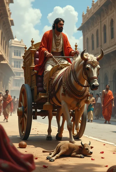 Malojirao, son of Ahilyabai, was passing near Rajbada riding his chariot and during this time a small calf of a cow got hit by the chariot on the side of the road and got badly injured.