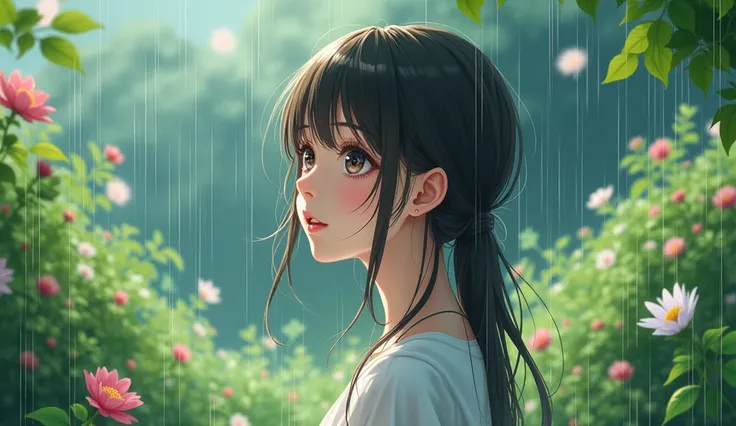 high quality, Very detailed, Illustration, rain、girl、anime、summer