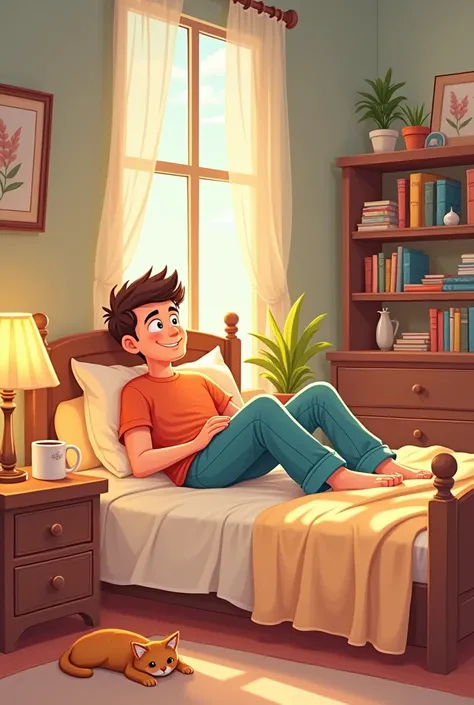 Cartoon lazyday bedroom men