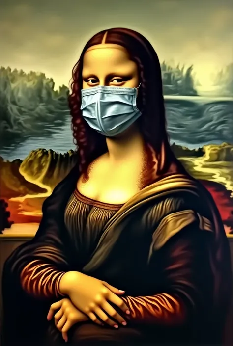 Mona Lisa wearing a mask because of pollution 