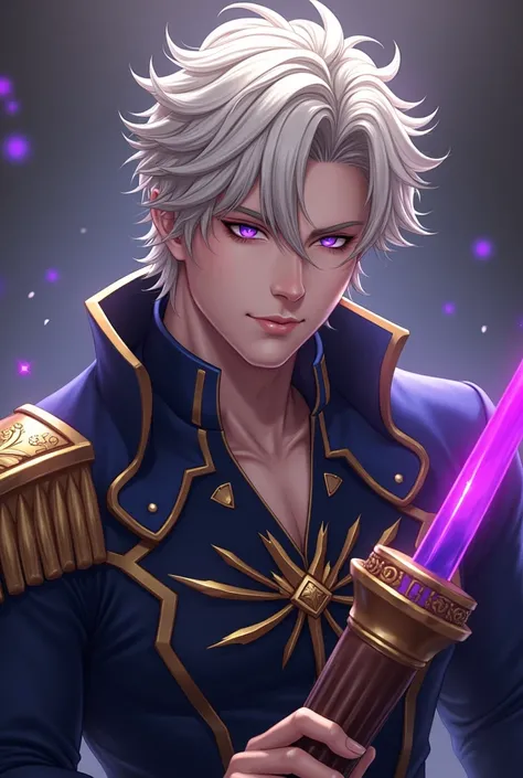 high, broad-shouldered, and powerful in appearance with his purple eyes and short silver and gold man hair. He was very charismatic and authoritarian