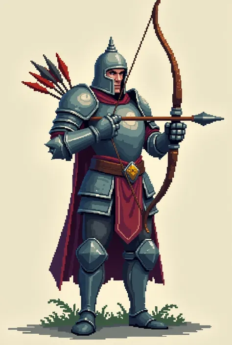 draw sprite sheet of an archer in armor in resolution 64 by 64 pixels