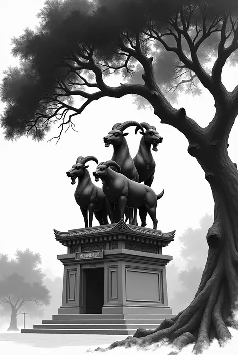 Guangzhou Five Goats Statue，Kapok，Ink Style