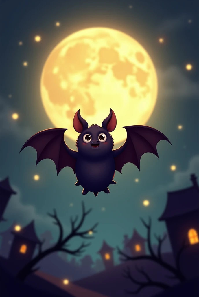 Chibi Halloween Bat at Full Moon 