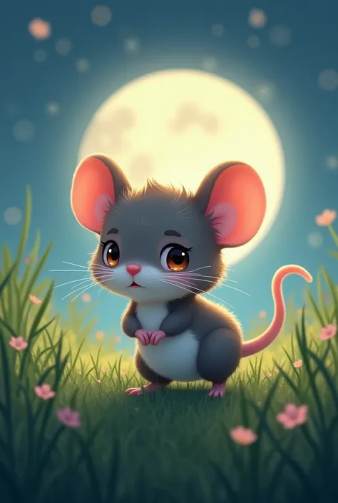 Kawasaki kawaii cute field mouse at full moon 