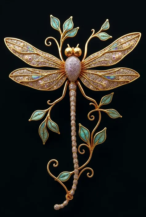 redesign and render the dragon fly brroch using technique filigree and enamelling.
