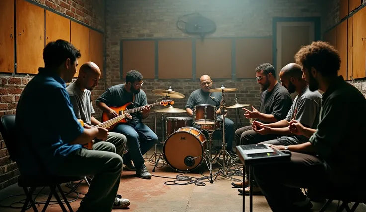 Prisoners practicing music in the studio