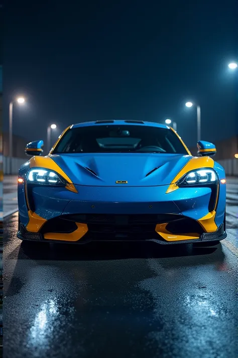 4k HD Blue and yellow colored car in night 