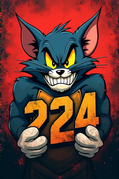 Make a Barra Brava-style cheering flag, written 224 and with only the very angry tom and jerry png