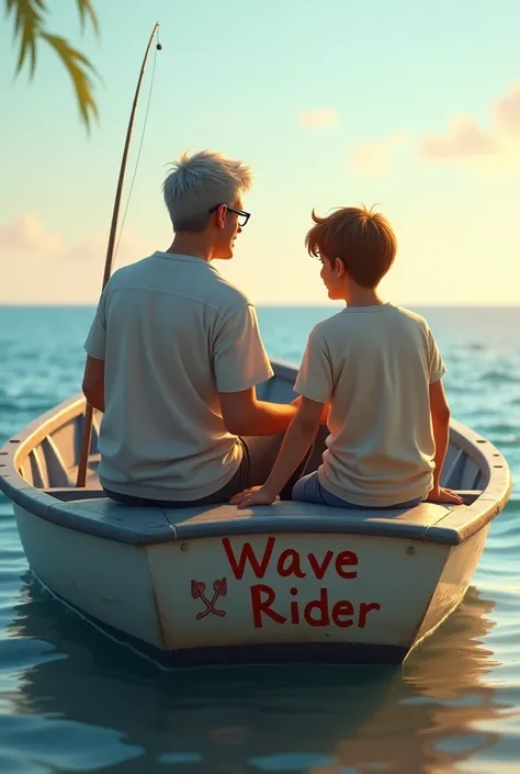 Father and son who lives near the shore that has a boat named wave rider, they used it for fishing.  EVEN TOUGH THEY EXPERIENCE CHALLENGES IN LIFE THEY ARE STILL HAVE A SMILE ON THEIR FACE. THEY ARE FACING IN THE BACK